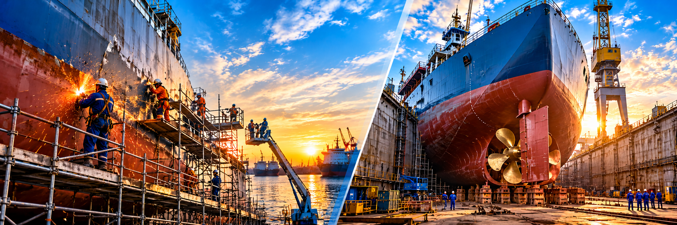 Industrial Shipyard At Golden Hour